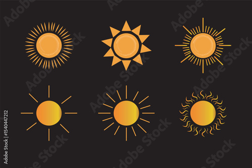 Sun vector illustration set in yellow color. Sun icon set. Yellow sun icons. Sunset icon collection