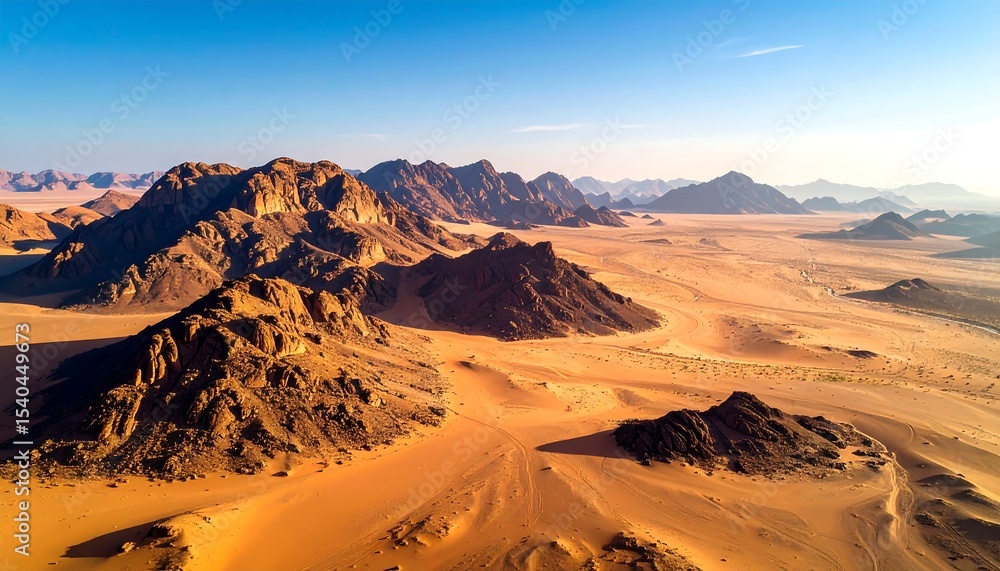 Naklejka premium Aerial Desert Landscape with Wadi Rum.
