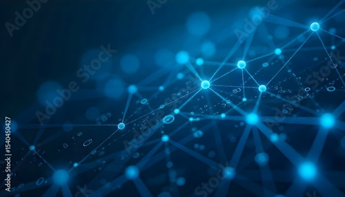 High-resolution digital tech background featuring interconnected nodes and data streams in vibrant cyan and dark navy, perfect for AI and innovation branding 