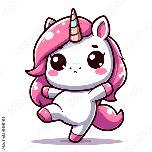 Cute Fantasy Unicorn Illustration in Soft Pastel Colors with Big Eyes

