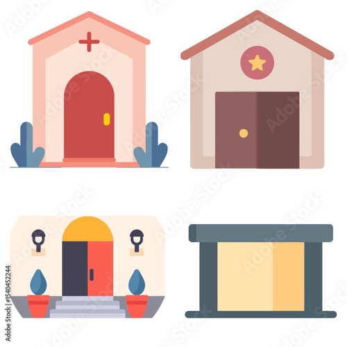 This location showcases a variety of unique entrances, featuring diverse architectural designs and colors. Each structure has its own charm, inviting visitors to explore further.