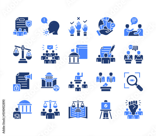 Democracy icon collection set with Elections, Representation, Human rights, Freedom, Transparency, Participation, Constitution