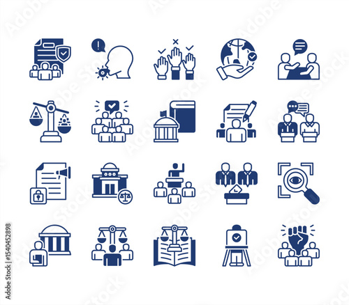 Democracy icon collection set with Elections, Representation, Human rights, Freedom, Transparency, Participation, Constitution