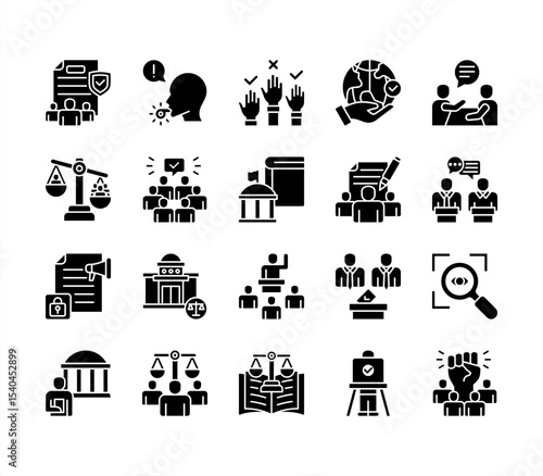 Democracy icon collection set with Elections, Representation, Human rights, Freedom, Transparency, Participation, Constitution