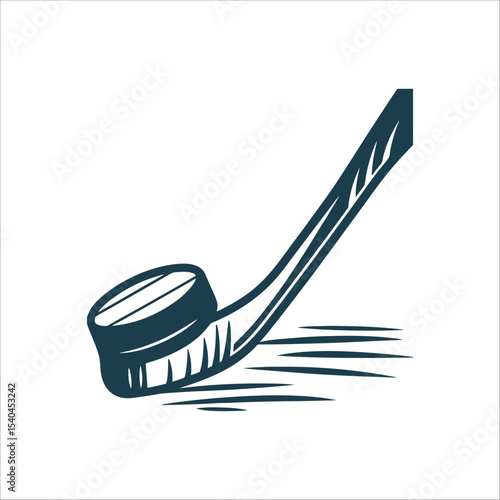 Minimalist Ice Hockey Stick and Puck Illustration Ice Hockey Stick and Puck Angled stick with a sliding puck
