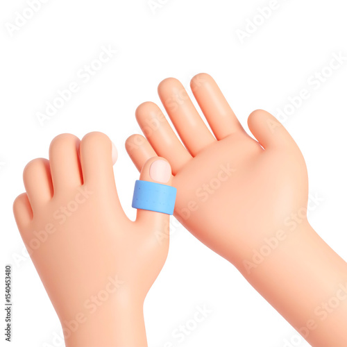 Wallpaper Mural Hand finger thumb bandage blue cartoon 3D injury plaster first aid medical healthcare protection pain wound skin recovery safety care treatment Torontodigital.ca