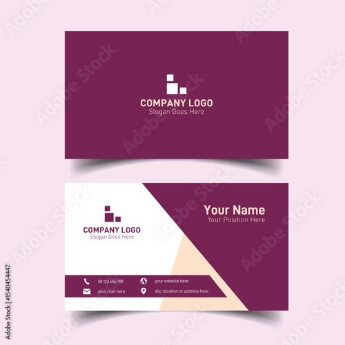 Modern business identity card with neat layout for company staff and team members in violet color combination