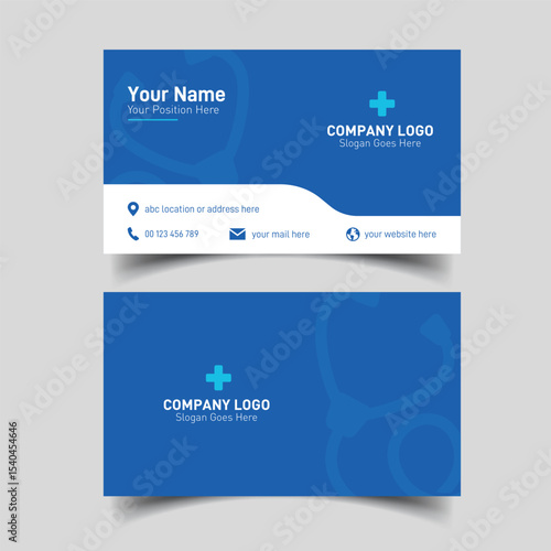 Hospital business card template for administrative staff and health professionals in blue color