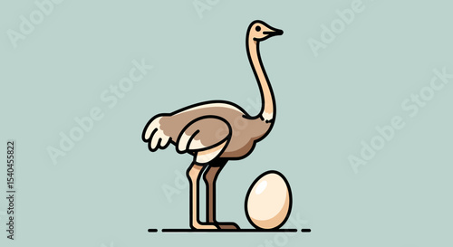 Ostrich Standing with Egg Illustration Isolated on Light Background