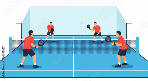 Engaged Doubles Padel Match Dynamic Court Illustration