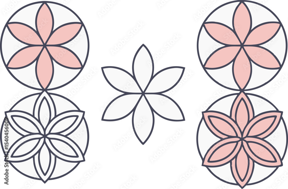 Obraz premium Geometric Scandinavian Floral Pattern with Modern Symmetry. Minimal Scandinavian Flower Pattern Design in Flat Style. Decorative Scandinavian Floral Art with Geometric Shapes. Elegant Geometric Flower
