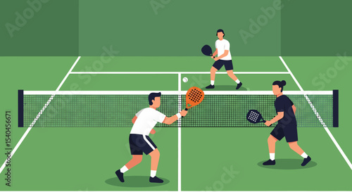 Padel Tennis Match on Green Court Active Sport Gameplay