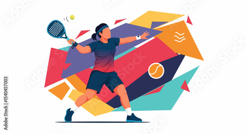 Female Tennis Player Swinging Racket Vector Illustration Isolated on White