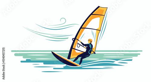 Windsurfer Riding Waves Outdoor Watersport Activity Fun And Adventure