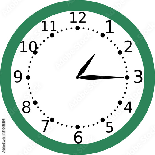 Analog Wall Clock Showing 1:15 O'Clock with Green Circular Frame