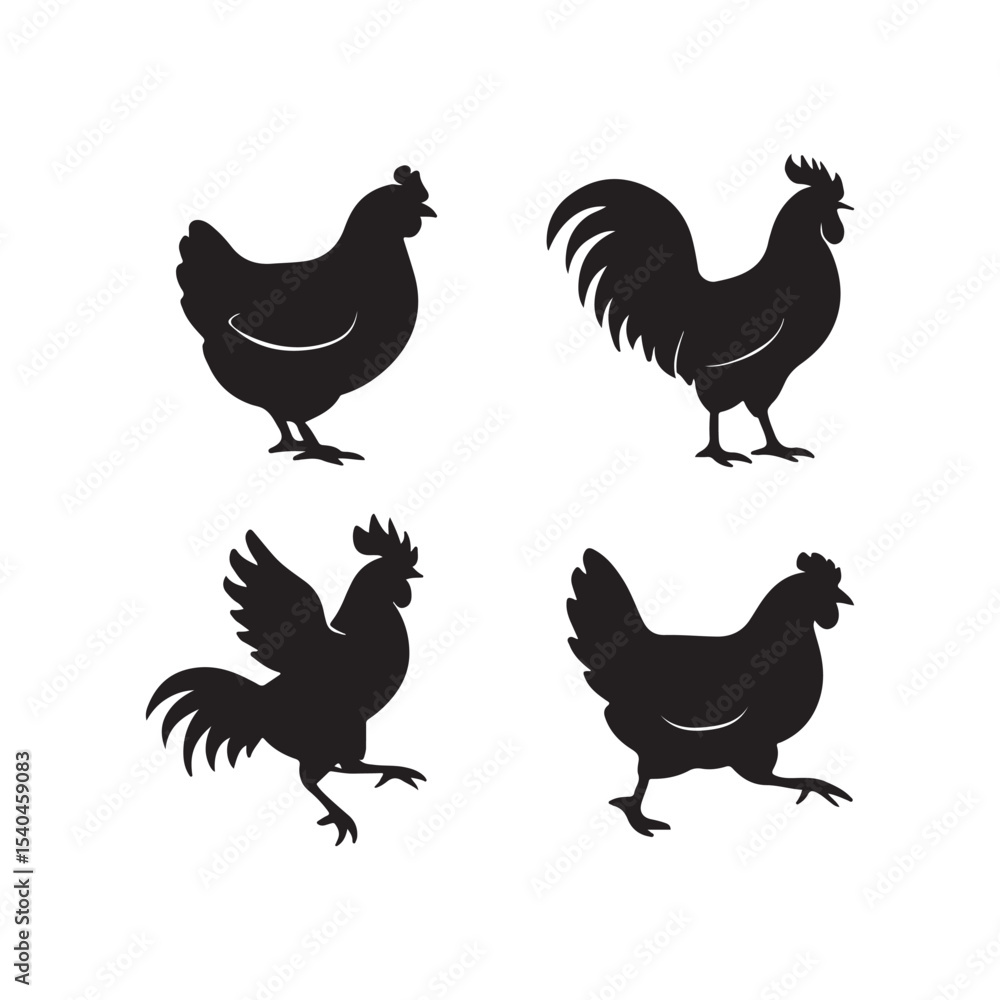 Fototapeta premium set of chicken silhouettes