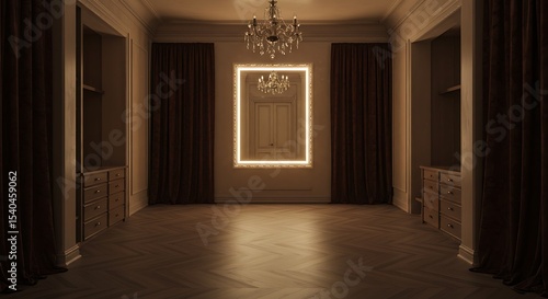 Framed Light in Elegant Brown Room with Curtains