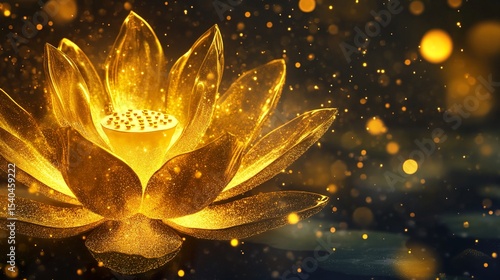 Dream Lotus of Gold and Transparency - Mysterious Gorgeous of Metallic Texture and Warm Background