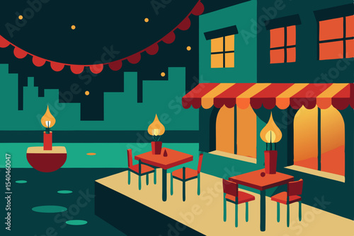 a canal side caf  in a european city glowing 