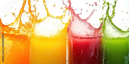 Splash of Vibrant Flavors: A captivating display of fresh juices bursting forth in a spectrum of colors, each splash reflecting the refreshing essence of nature's bounty.