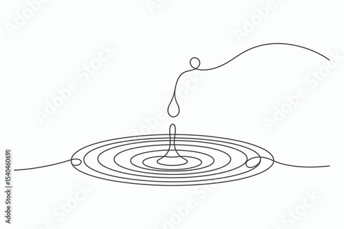 Single line drawing water drop ripples illustration