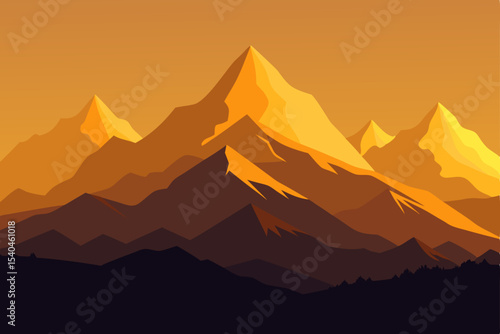 Golden Hour Mountain Majesty Majestic Peaks at Sunset Illustration