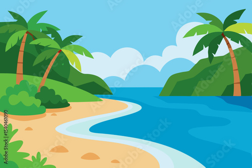 Tropical Beach Paradise Idyllic Island Getaway Illustration