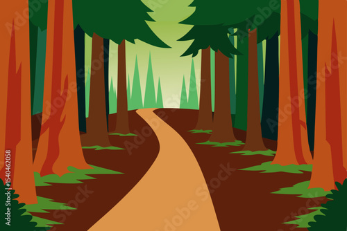 Winding Path Through a Lush Redwood Forest Nature's Serene Escape