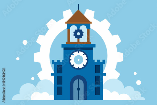 a city clock tower where gears glow like stained 