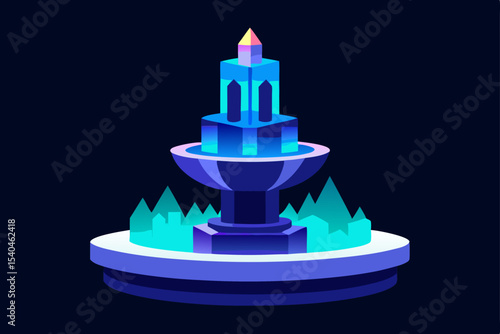 a city fountain frozen into an ice sculpture 