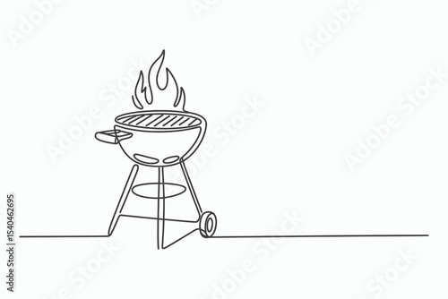 Single line drawing of a barbecue grill with flames