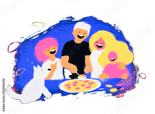 web icon: Dad, mom and kids make pizza, family, line style. Icons Dad, mom and kids make pizza, family, happiness, for web and mobile apps. Online schools, landing pages, websites, AI digital, algorit