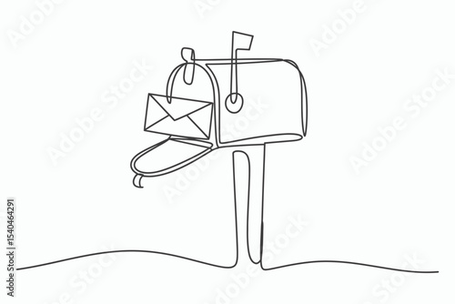 Single line drawing of mailbox with letter
