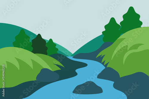 Serene River Valley A Picturesque Landscape Illustration