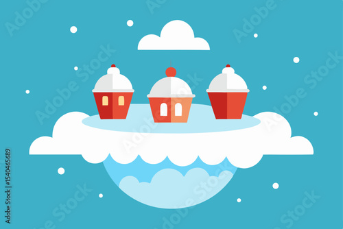 a floating christmas caf  on a cloud  with snow 