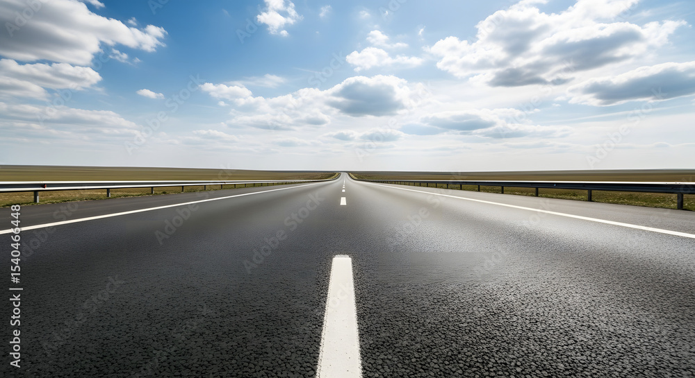 Naklejka premium Endless Asphalt Road Journey Ahead, Open Road, Scenic Highway Drive