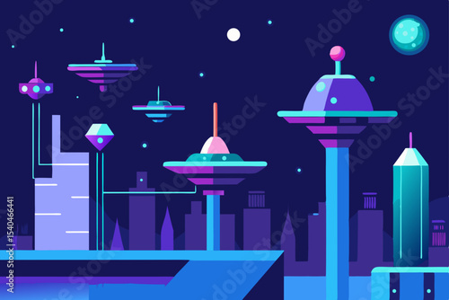 a futuristic city with floating walkways  glowing .svg