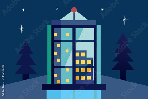 a glass elevator ascending the side of a skyscrape.svg