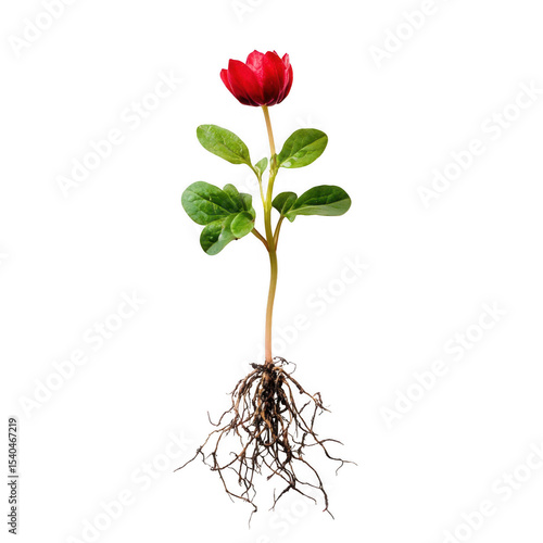 Single Red Flower with Roots