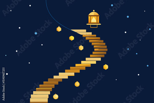 a glowing golden spiral of lanterns ascending 