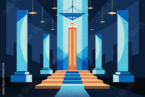 a glowing high rise atrium with giant ribbon wrapp.svg