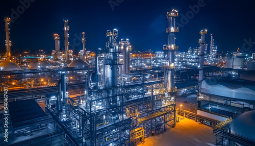 Wallpaper Mural Oil and gas industrial refinery at night, Oil and gas refinery petrochemical plant pipeline steel, Oil and gas refinery factory oil and gas storage tank pipeline steel at night, Global energy refinery Torontodigital.ca