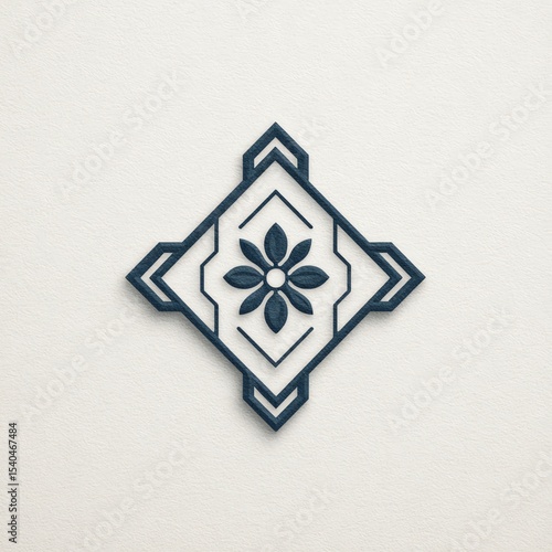 Intricate geometric design element in blue and white, suitable for modern decor.