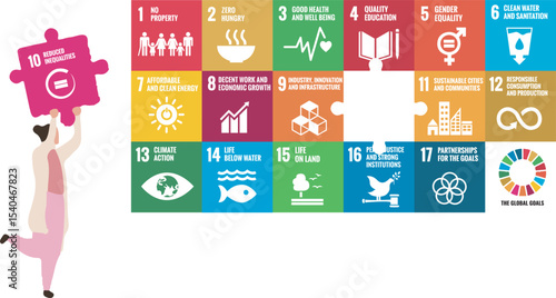 Person Holding SDG Puzzle Piece. Reduced Inequalities
