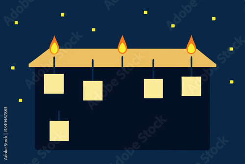 a glowing rooftop wishing wall   people hang notes.svg