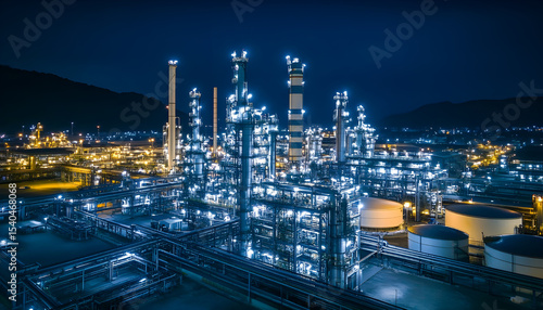 Wallpaper Mural Oil and gas industrial refinery at night, Oil and gas refinery petrochemical plant pipeline steel, Oil and gas refinery factory oil and gas storage tank pipeline steel at night, Global energy refinery Torontodigital.ca