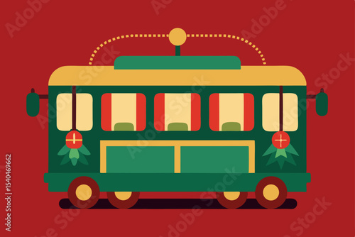 a holiday streetcar stopped mid block   wreath 