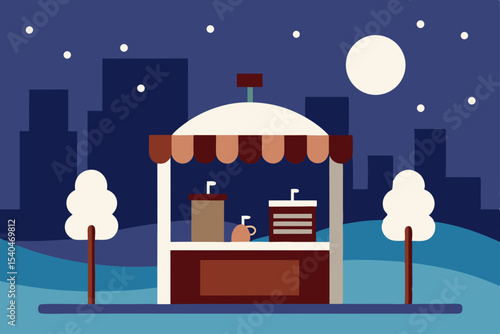 a hot cocoa stand at the edge of a snow covered 