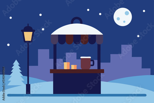 a hot cocoa stand at the edge of a snow covered 