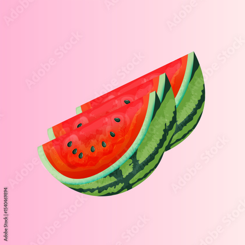 Illustration of watermelon slices with their characteristic red interior